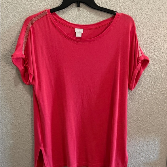 Chico's Tops - Chico’s size 2 Coral Women's Short Sleeve Top with Metallic Shoulder Trim